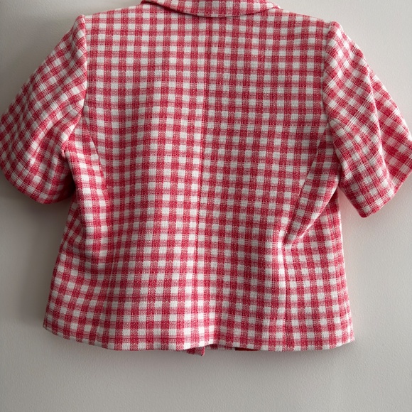 Tommy Hilfiger Pink Gingham Short Sleeve Tweed Button-Up Top – Size 4 - Picture 9 of 14